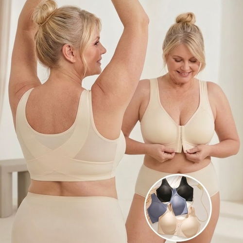 Women Plus Size Front Buckle Bra Wireless Posture Support Back Lifting Push Up Bra Fits Up To 107kg