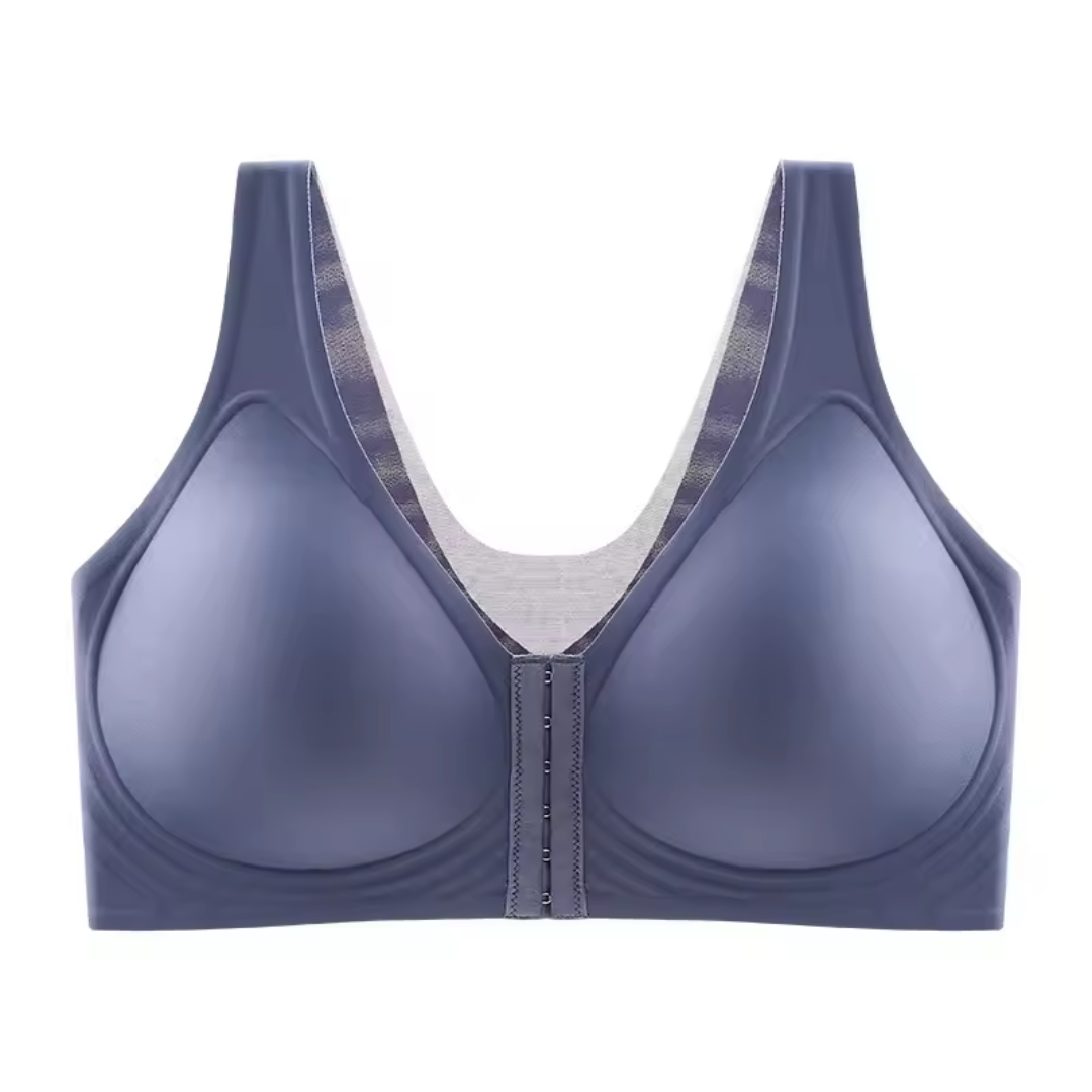 Women Plus Size Front Buckle Bra Wireless Posture Support Back Lifting Push Up Bra Fits Up To 107kg