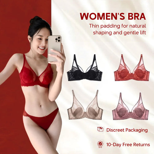 Elegant Wired Lace Bra – Thin Padding & Gentle Shaping for Natural Support