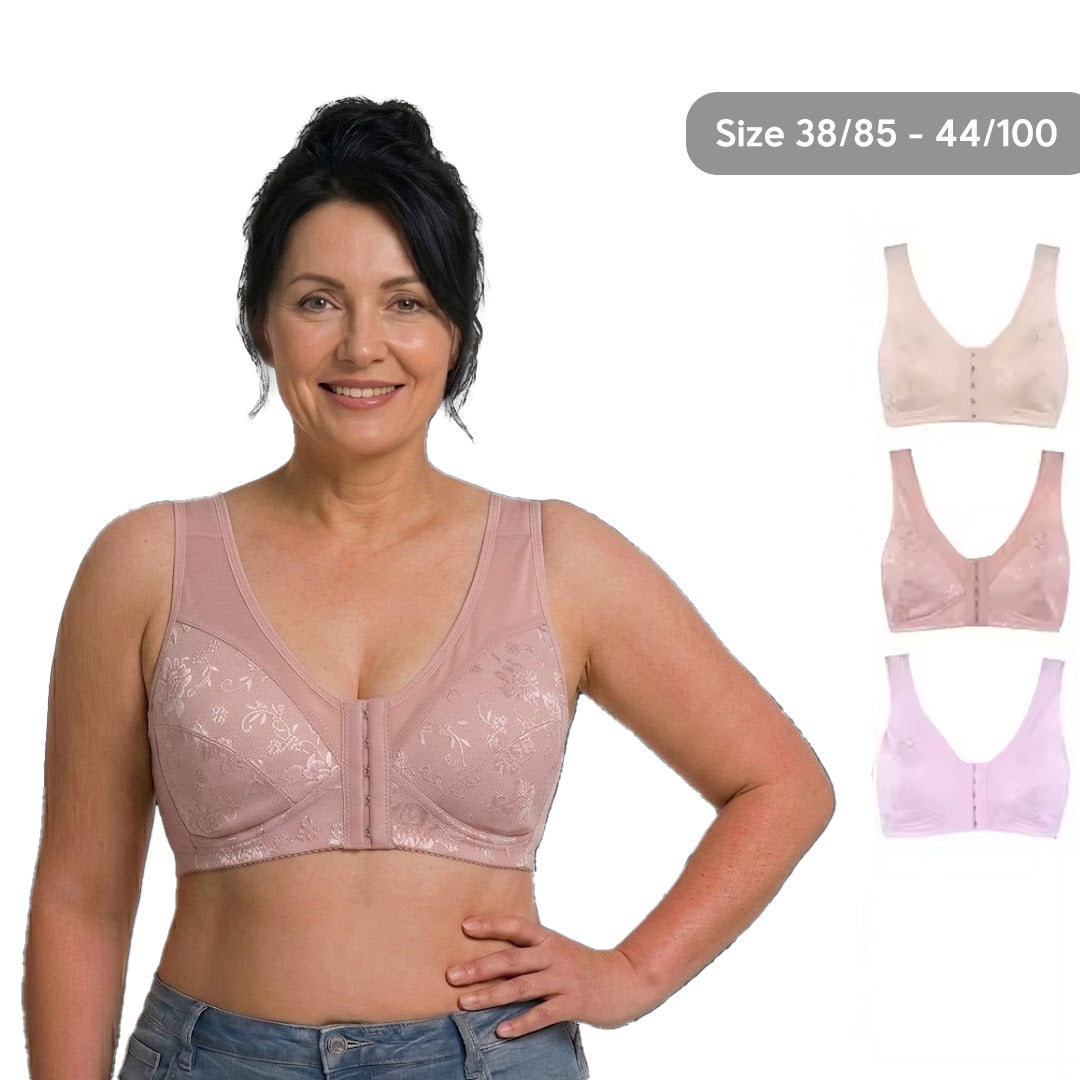 Big Size Premium Lace Front Buckle Bra Wireless Full Cup Lifting Bra for Seniors Anti-Sagging Soft Bra
