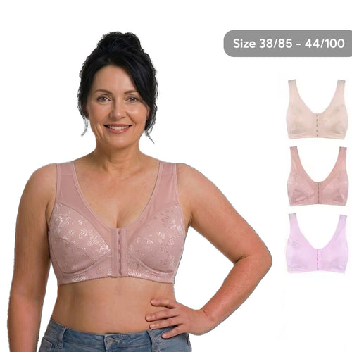 Big Size Premium Lace Front Buckle Bra Wireless Full Cup Lifting Bra for Seniors Anti-Sagging Soft Bra