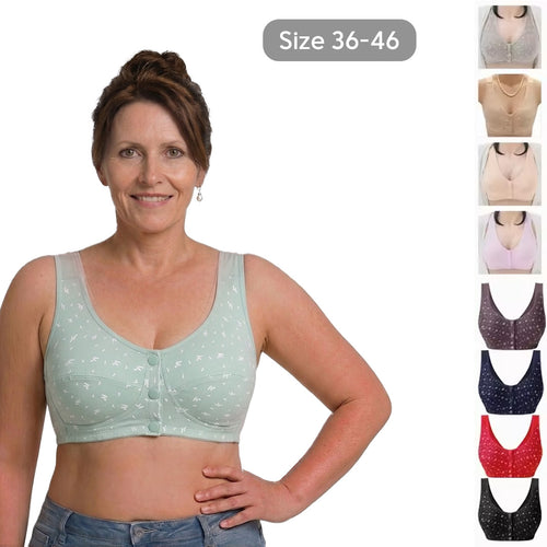 Front Closure Wireless Bra Soft Cotton Lifting Bra for Middle-Aged Senior Women Comfort