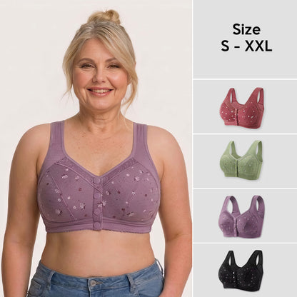 Big Size Front Snap Bra for Elderly Wireless Soft Cotton Bra for Middle-Aged Senior Women Comfort