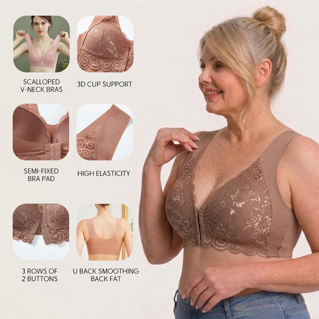 Convenient Front Snap Bra for Elderly Wireless Soft Cotton Bra for Middle-Aged Senior Women Comfort