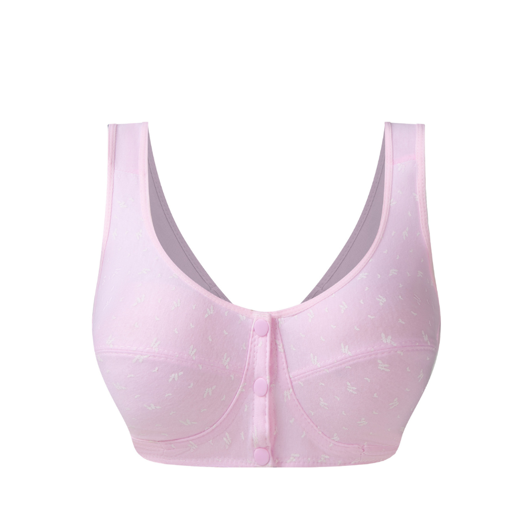 Front Closure Wireless Bra Soft Cotton Lifting Bra for Middle-Aged Senior Women Comfort