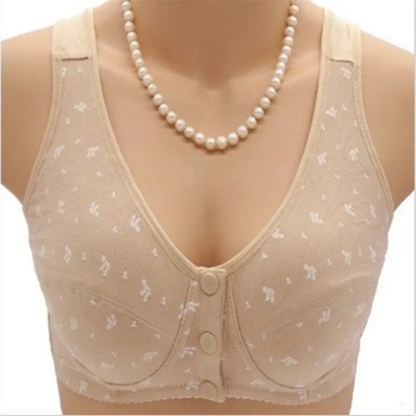 Front Closure Wireless Bra Soft Cotton Lifting Bra for Middle-Aged Senior Women Comfort