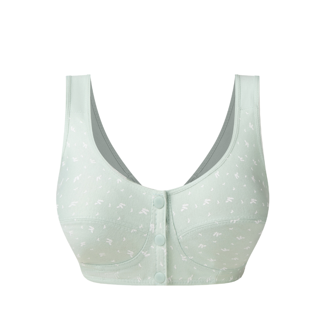 Front Closure Wireless Bra Soft Cotton Lifting Bra for Middle-Aged Senior Women Comfort