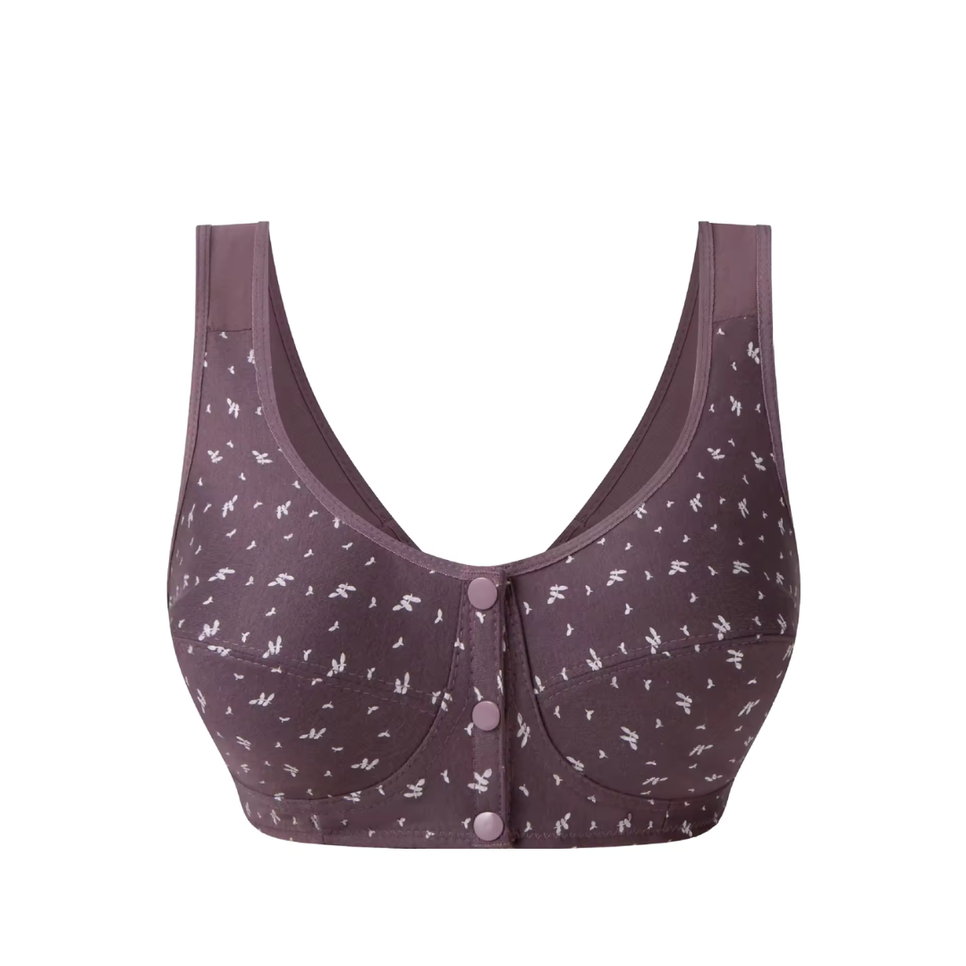 Front Closure Wireless Bra Soft Cotton Lifting Bra for Middle-Aged Senior Women Comfort