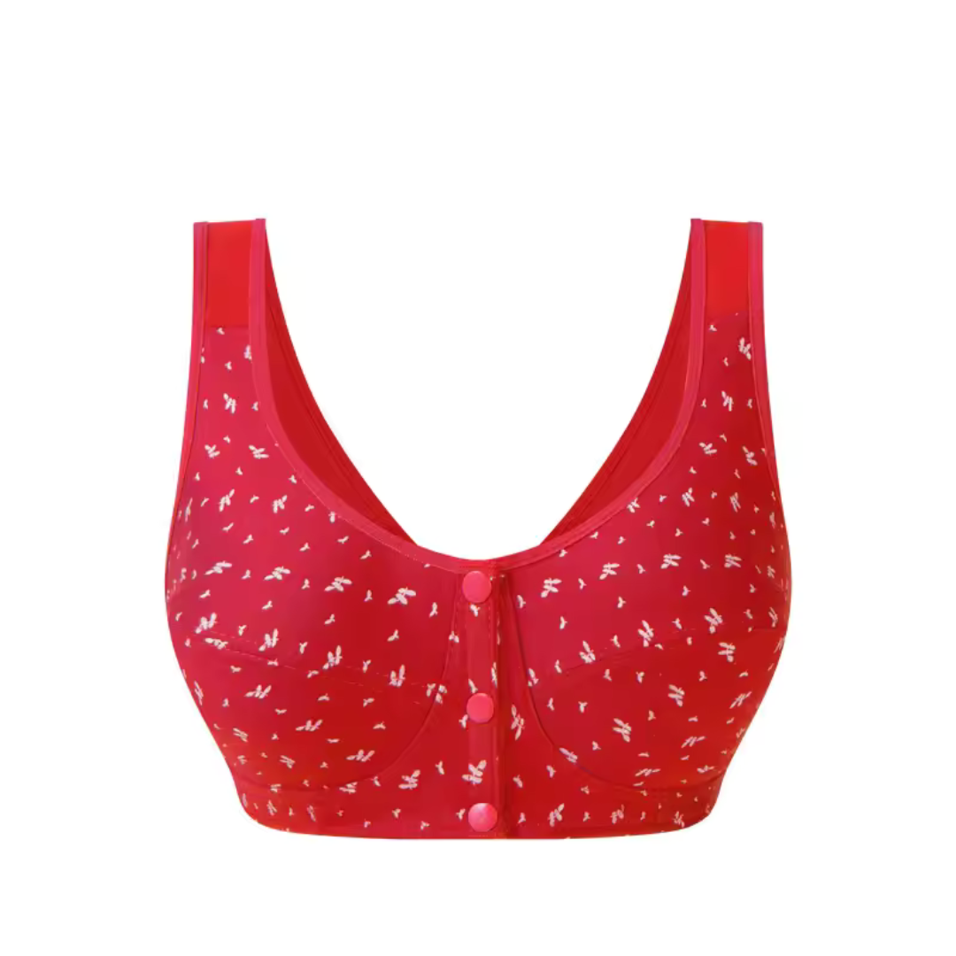 Front Closure Wireless Bra Soft Cotton Lifting Bra for Middle-Aged Senior Women Comfort