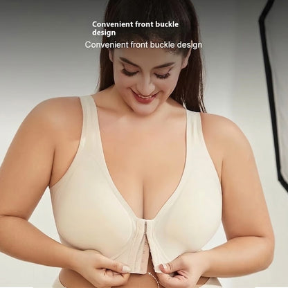 Women Plus Size Front Buckle Bra Wireless Posture Support Back Lifting Push Up Bra Fits Up To 107kg