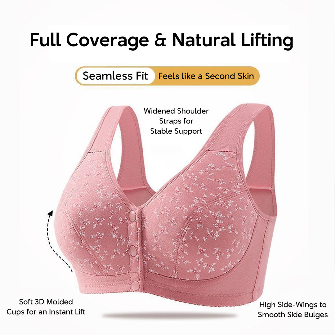 Front Closure Wireless Bra Soft Cotton Lifting Bra for Middle-Aged Senior Women Comfort