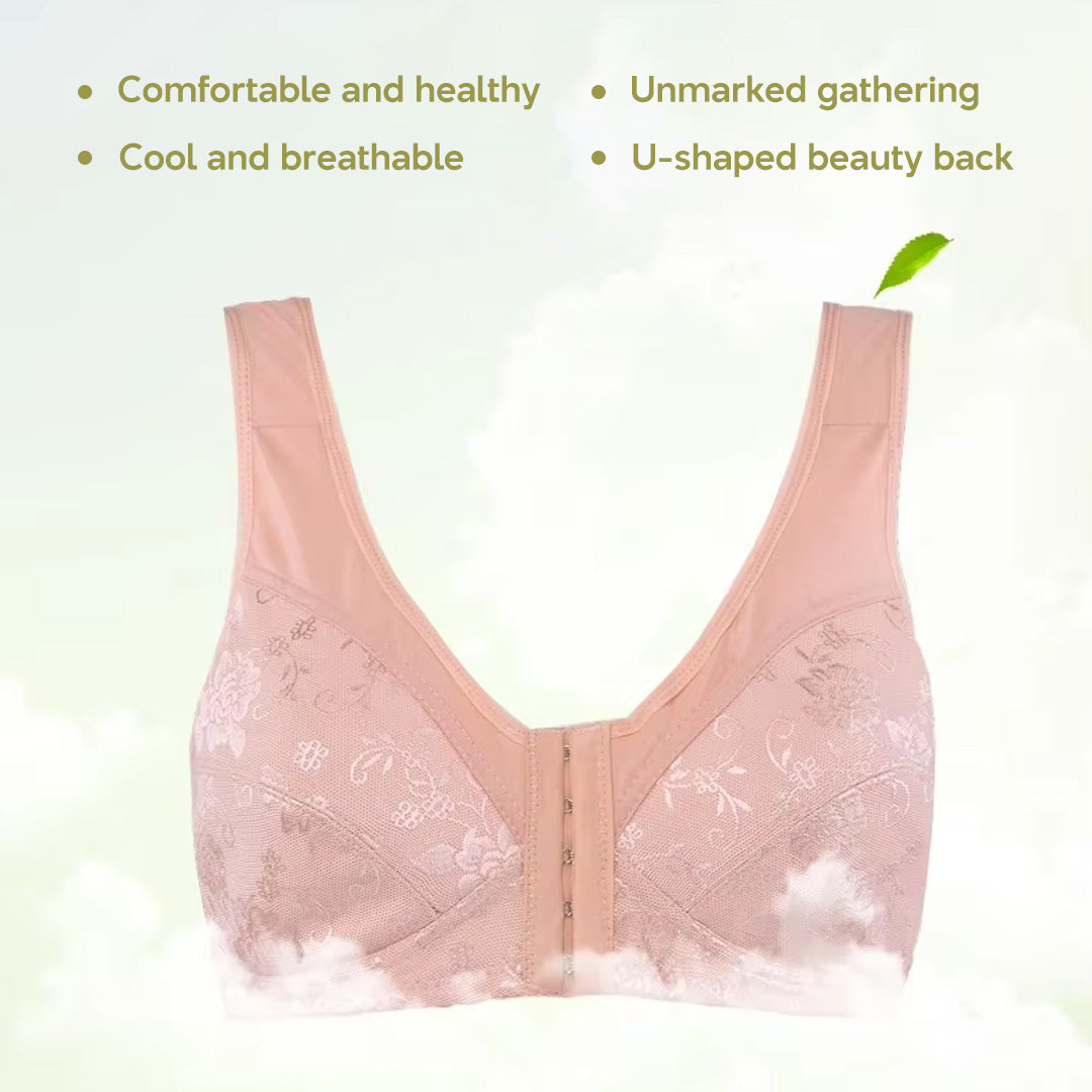 Big Size Premium Lace Front Buckle Bra Wireless Full Cup Lifting Bra for Seniors Anti-Sagging Soft Bra