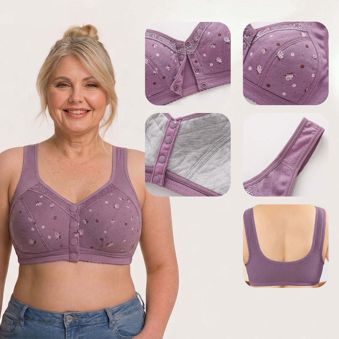 Big Size Front Snap Bra for Elderly Wireless Soft Cotton Bra for Middle-Aged Senior Women Comfort