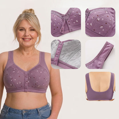 Big Size Front Snap Bra for Elderly Wireless Soft Cotton Bra for Middle-Aged Senior Women Comfort