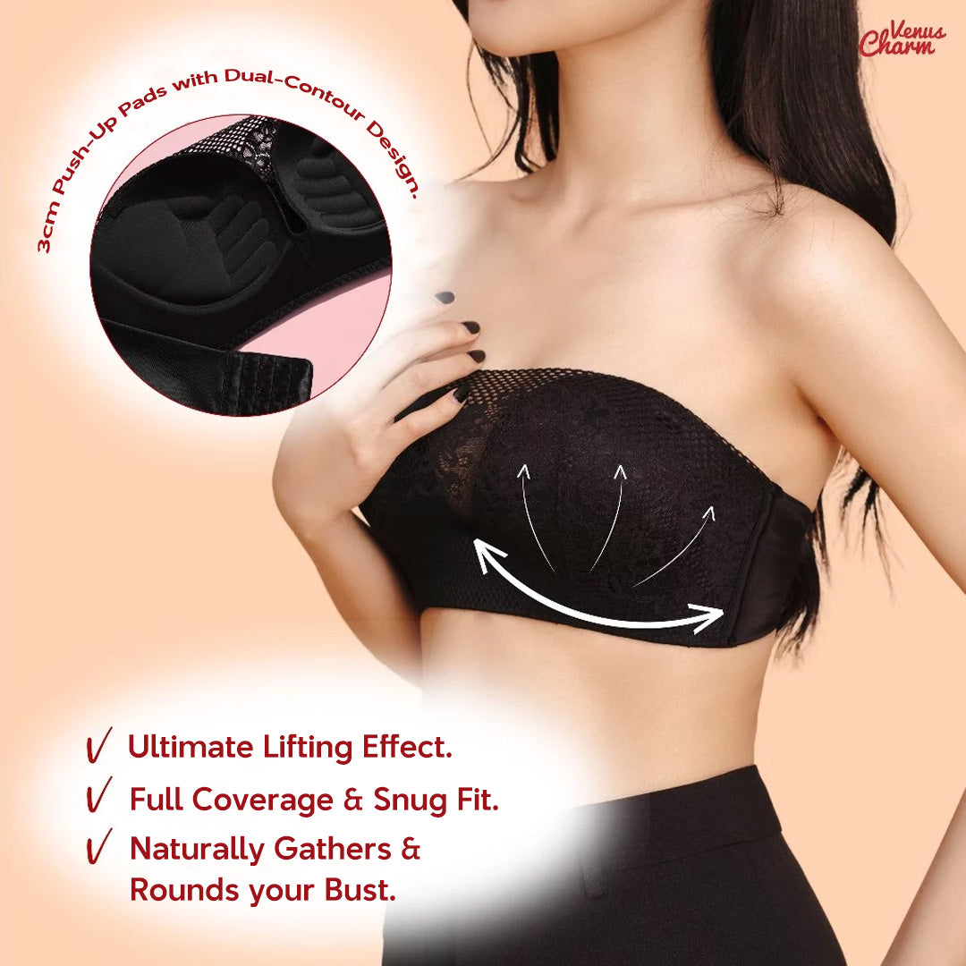 3cm PUSH-UP Strapless Wireless Bra – Anti-Slip Silicone Edge & Palm-Shaped Padding