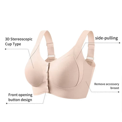 Big Size Front Button Bra Wireless Vest Style Anti-Sagging Lifting Bra for Middle-Aged Senior Women