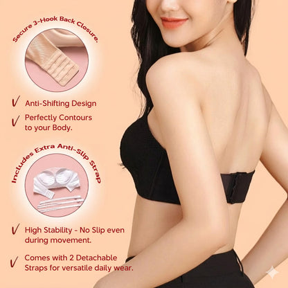 3cm PUSH-UP Strapless Wireless Bra – Anti-Slip Silicone Edge & Palm-Shaped Padding