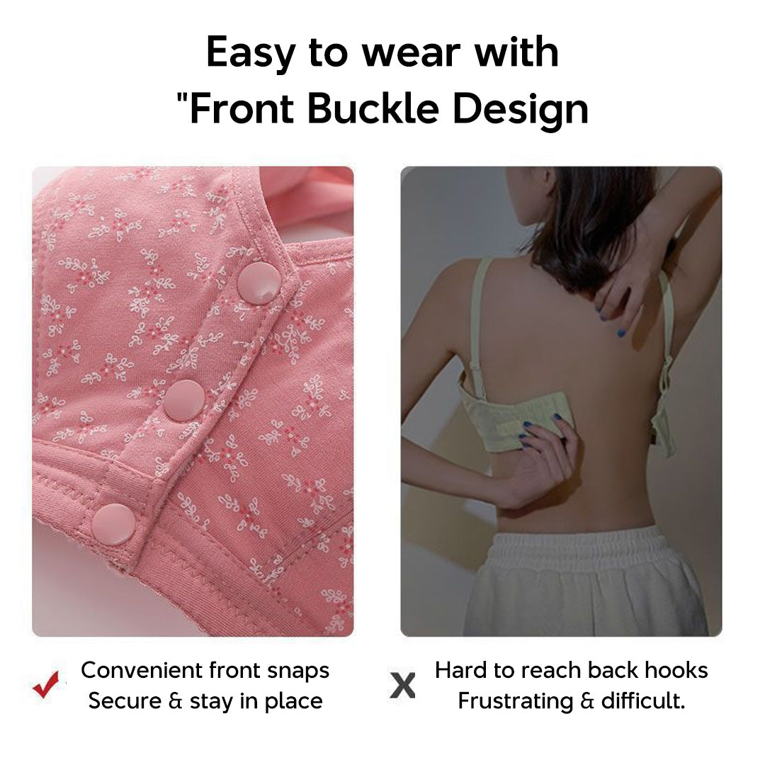 Front Closure Wireless Bra Soft Cotton Lifting Bra for Middle-Aged Senior Women Comfort