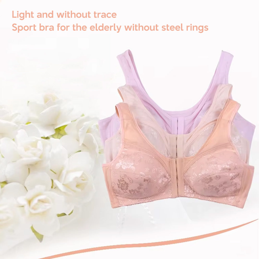Big Size Premium Lace Front Buckle Bra Wireless Full Cup Lifting Bra for Seniors Anti-Sagging Soft Bra