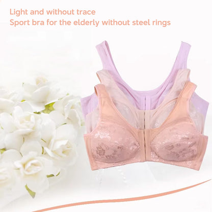 Big Size Premium Lace Front Buckle Bra Wireless Full Cup Lifting Bra for Seniors Anti-Sagging Soft Bra