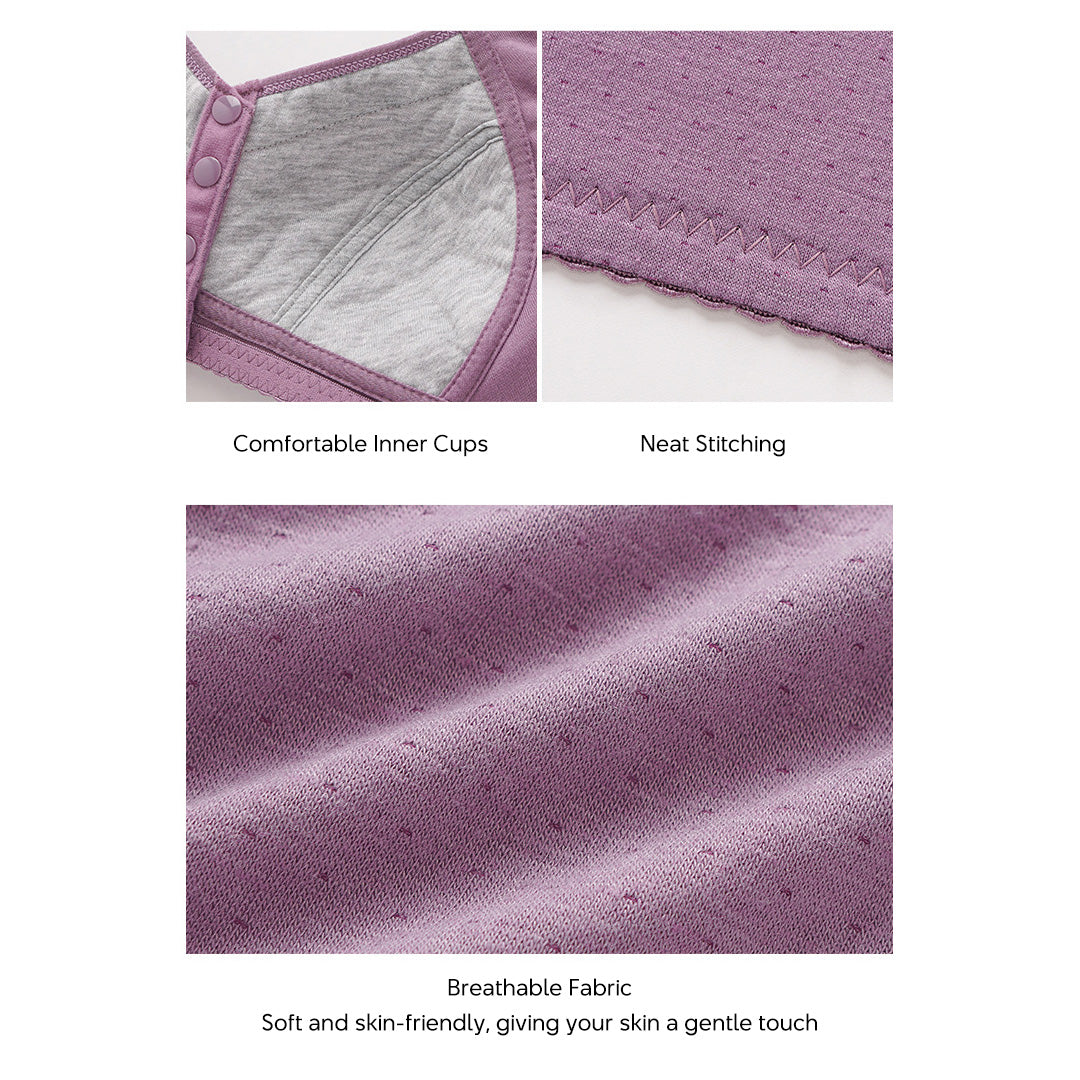 Big Size Front Snap Bra for Elderly Wireless Soft Cotton Bra for Middle-Aged Senior Women Comfort