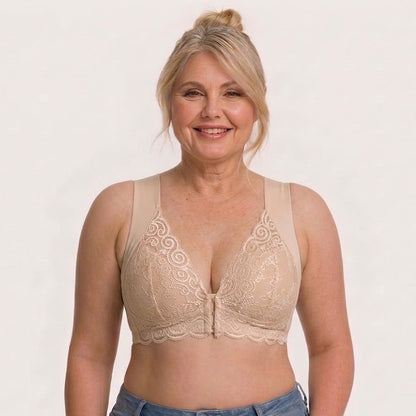 Convenient Front Snap Bra for Elderly Wireless Soft Cotton Bra for Middle-Aged Senior Women Comfort
