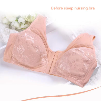 Big Size Premium Lace Front Buckle Bra Wireless Full Cup Lifting Bra for Seniors Anti-Sagging Soft Bra