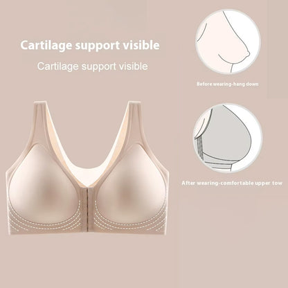 Women Plus Size Front Buckle Bra Wireless Posture Support Back Lifting Push Up Bra Fits Up To 107kg