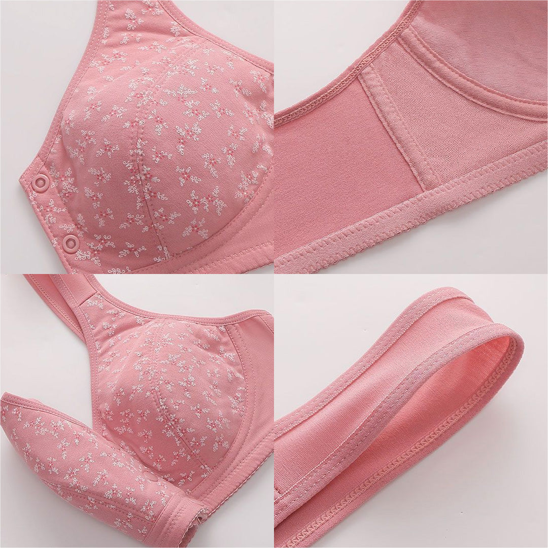 Front Closure Wireless Bra Soft Cotton Lifting Bra for Middle-Aged Senior Women Comfort