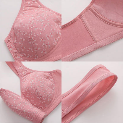 Front Closure Wireless Bra Soft Cotton Lifting Bra for Middle-Aged Senior Women Comfort