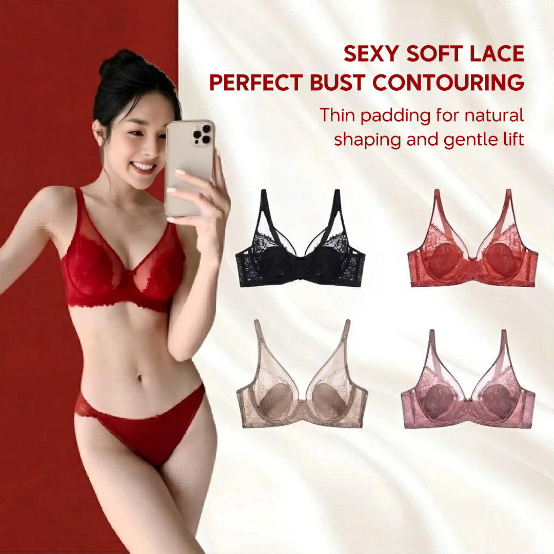 Elegant Wired Lace Bra – Thin Padding & Gentle Shaping for Natural Support