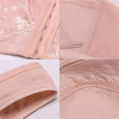 Big Size Premium Lace Front Buckle Bra Wireless Full Cup Lifting Bra for Seniors Anti-Sagging Soft Bra