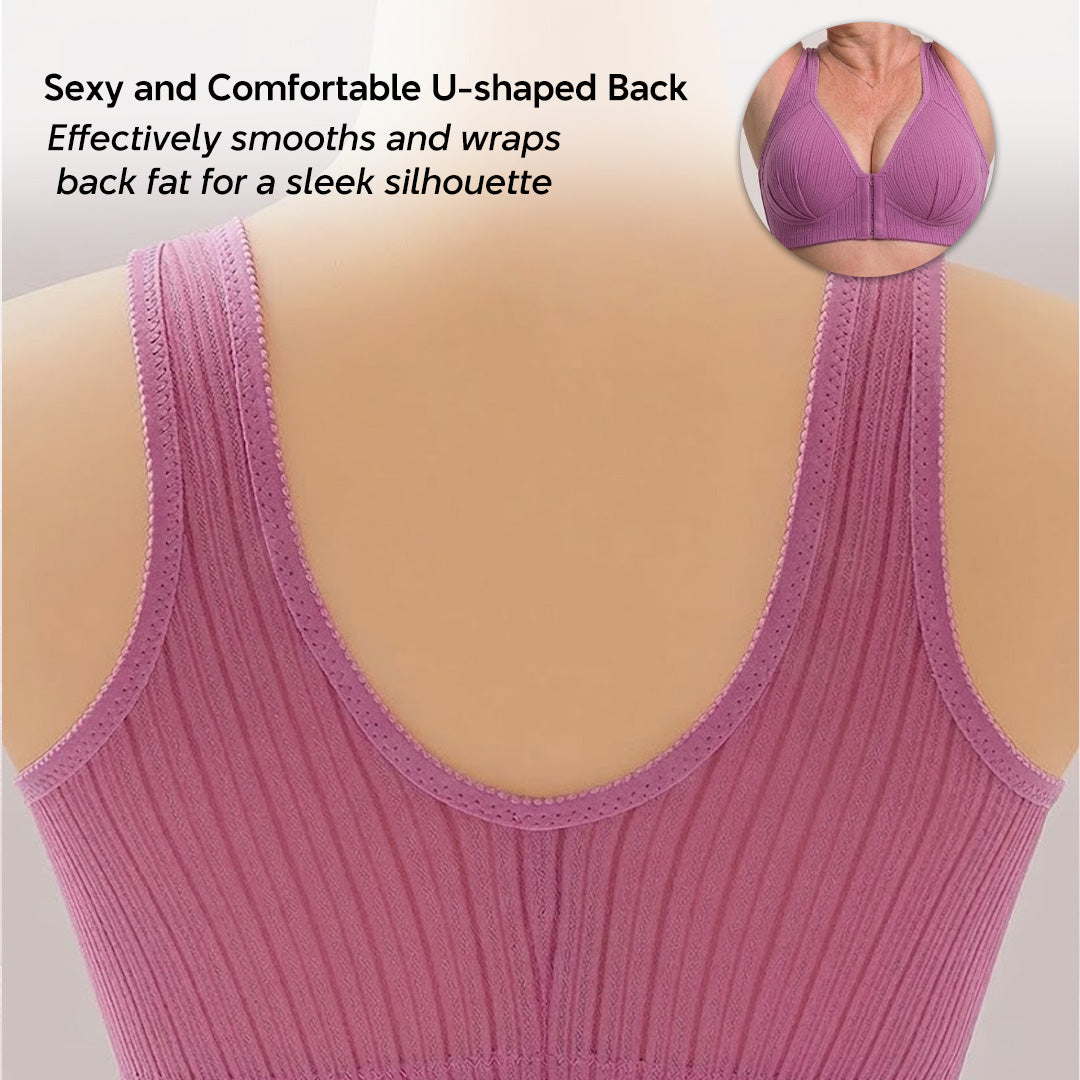Big Size Front Buckle Wireless Bra Soft Ribbed Cotton Bra for Middle-Aged Senior Women Comfort