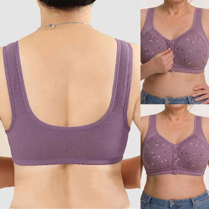 Big Size Front Snap Bra for Elderly Wireless Soft Cotton Bra for Middle-Aged Senior Women Comfort