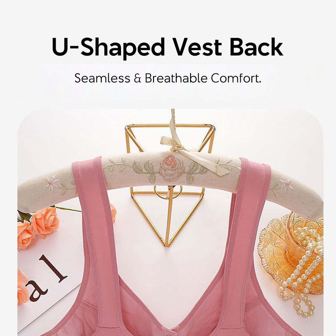 Front Closure Wireless Bra Soft Cotton Lifting Bra for Middle-Aged Senior Women Comfort