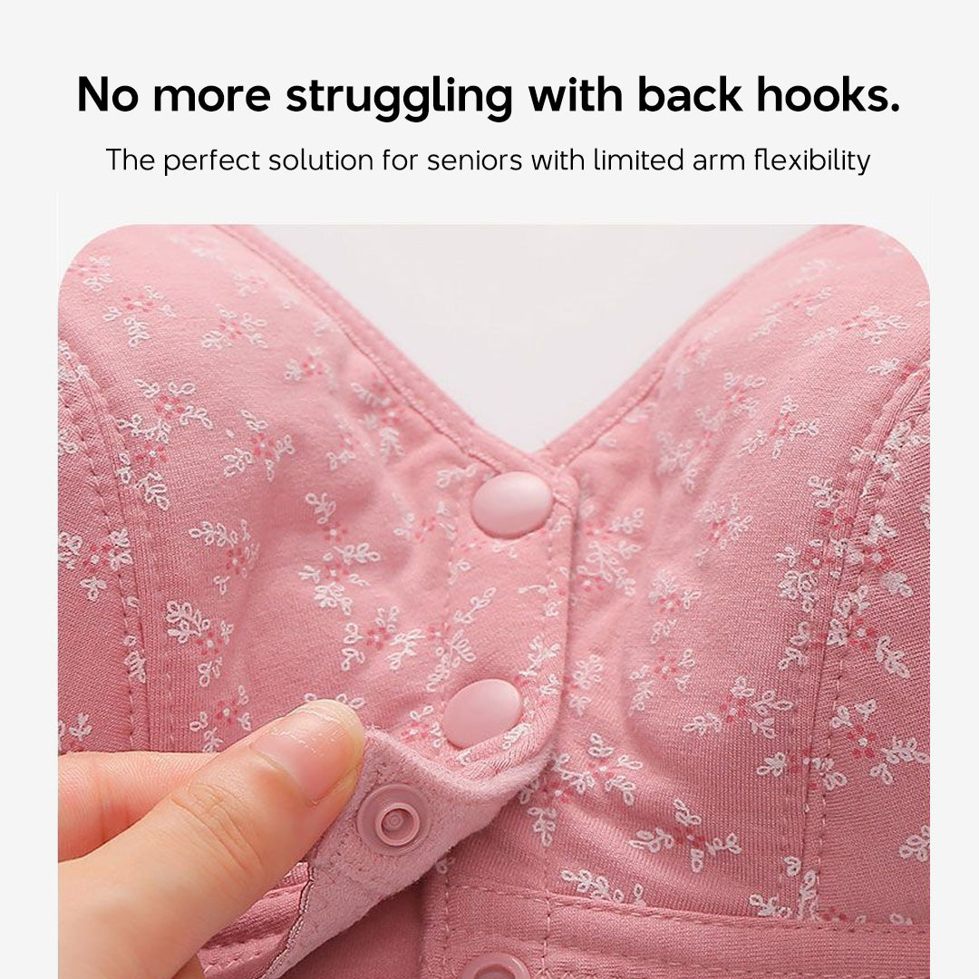 Front Closure Wireless Bra Soft Cotton Lifting Bra for Middle-Aged Senior Women Comfort
