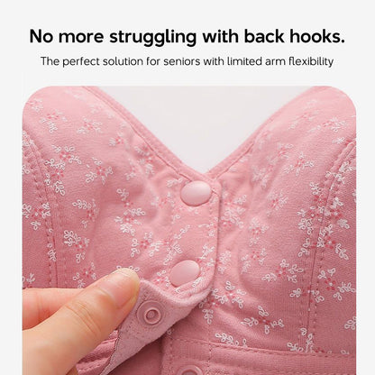 Front Closure Wireless Bra Soft Cotton Lifting Bra for Middle-Aged Senior Women Comfort