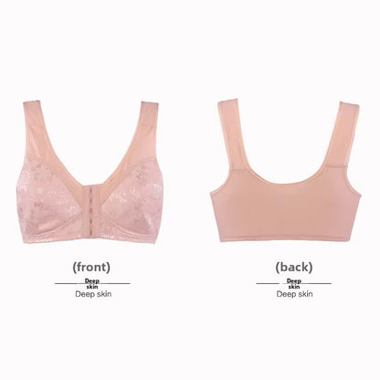 Big Size Premium Lace Front Buckle Bra Wireless Full Cup Lifting Bra for Seniors Anti-Sagging Soft Bra
