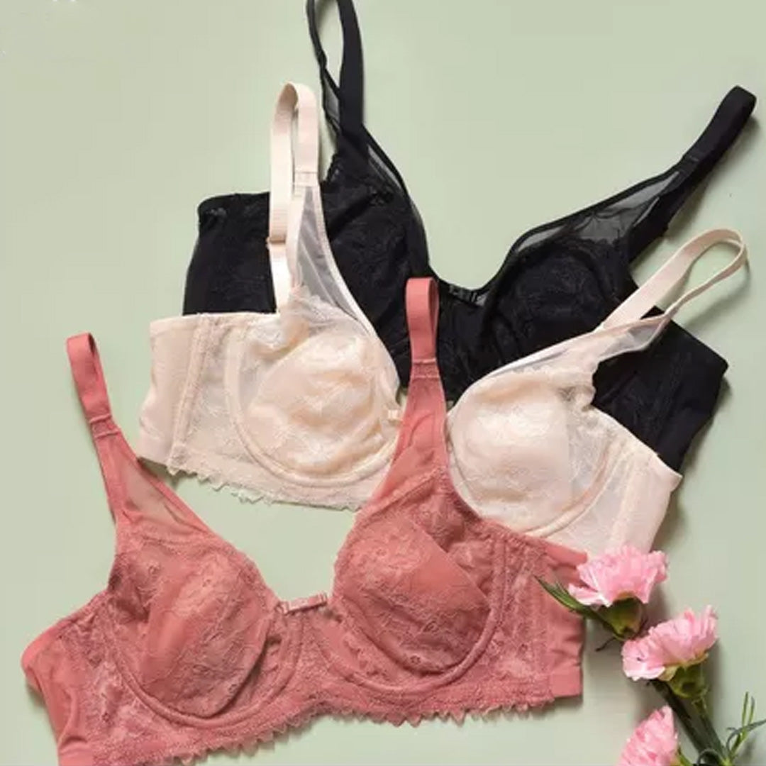 Elegant Wired Lace Bra – Thin Padding & Gentle Shaping for Natural Support