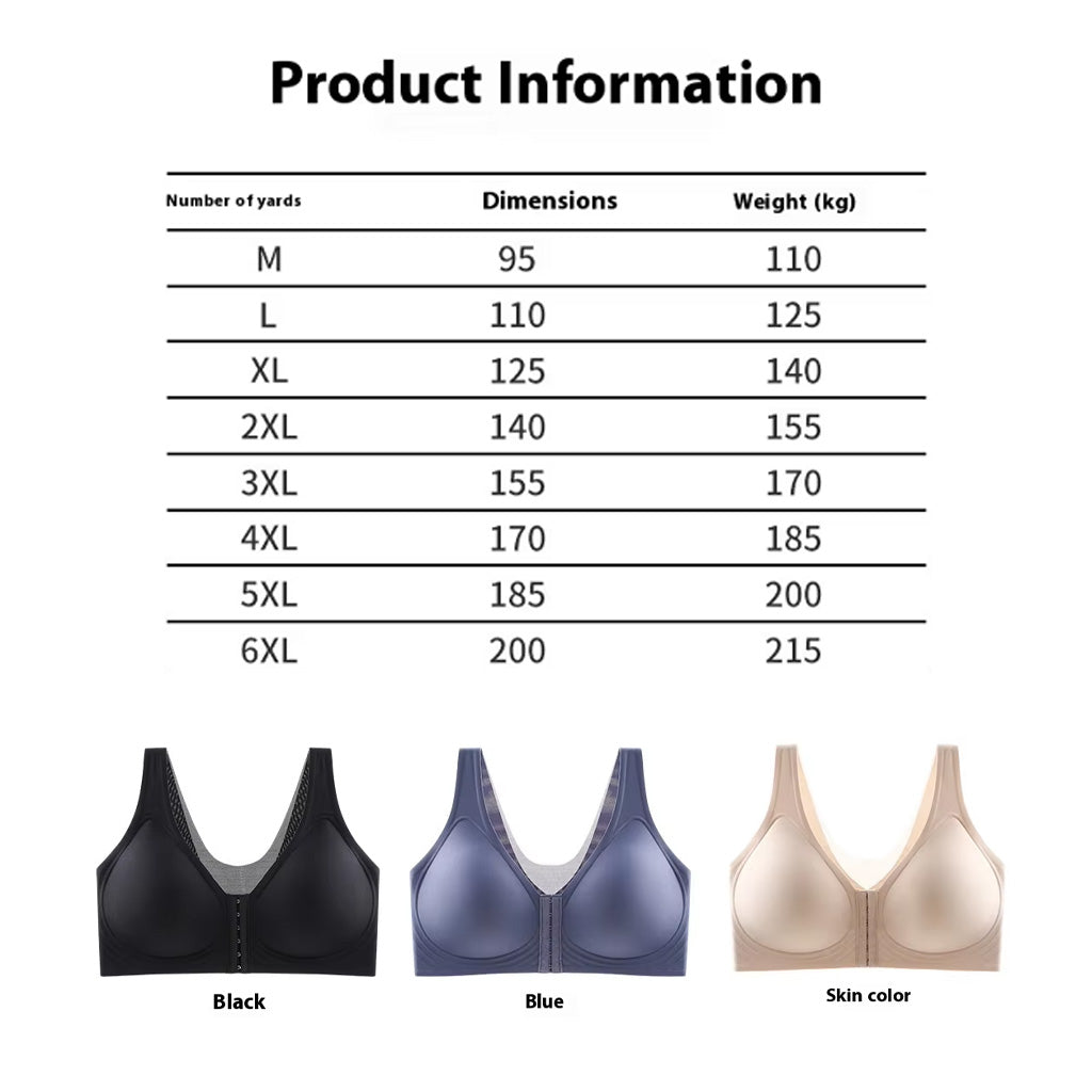 Women Plus Size Front Buckle Bra Wireless Posture Support Back Lifting Push Up Bra Fits Up To 107kg