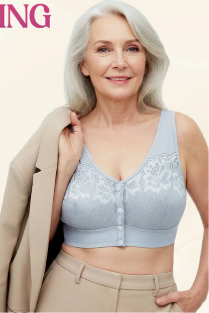Convenient Front Snap Bra for Elderly Wireless Soft Cotton Bra for Middle-Aged Senior Women Comfort